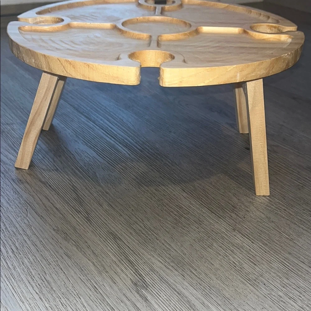 Natural Wood Wine and Snack Table